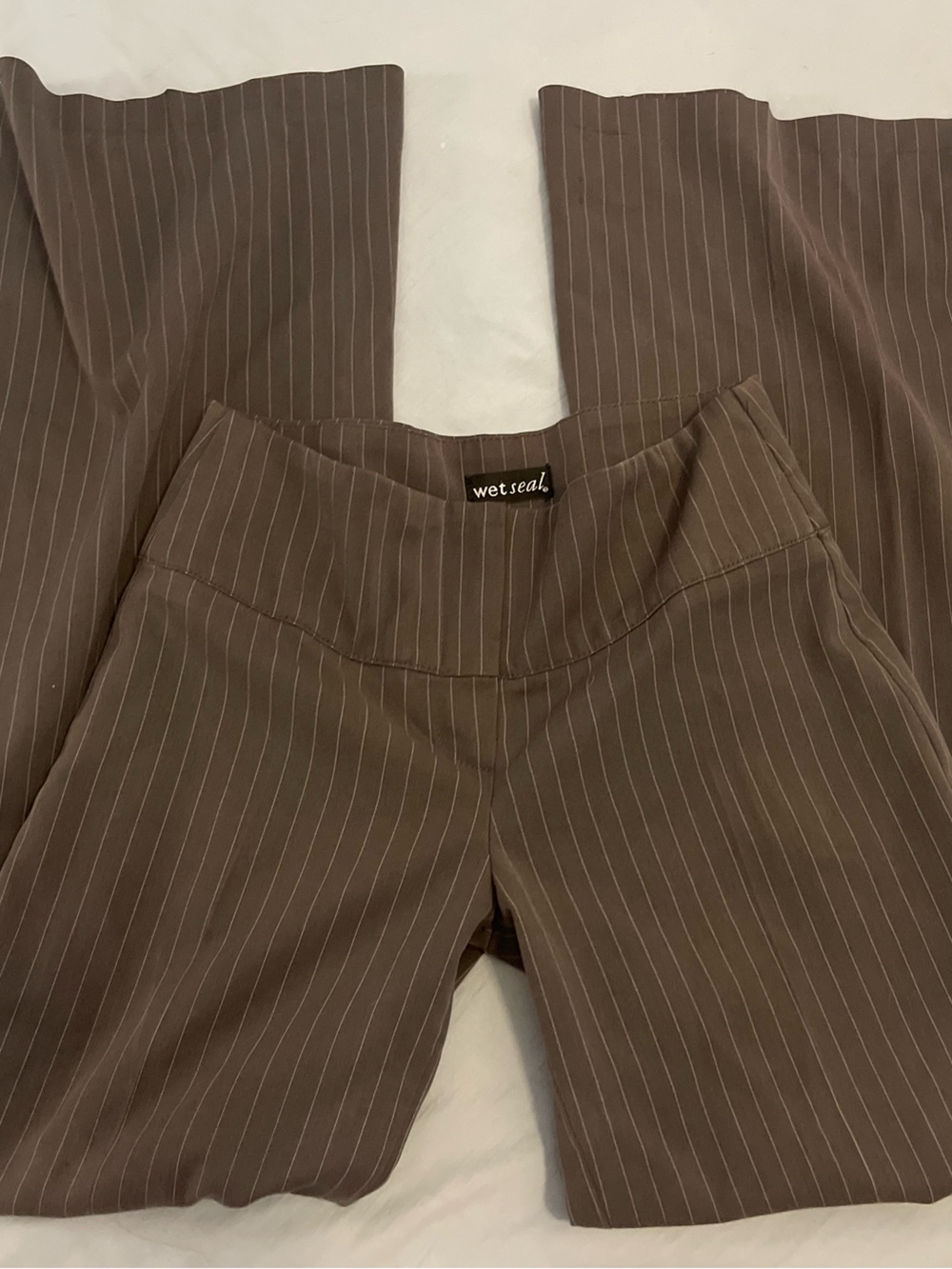 Wet Seal Brown Pinstripe Flare Pants - Tailored Boot Cut